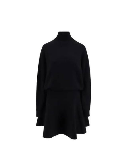 Batwing Sleeve Mock Neck Wool Short Dress Black - ALAIA - BALAAN 2