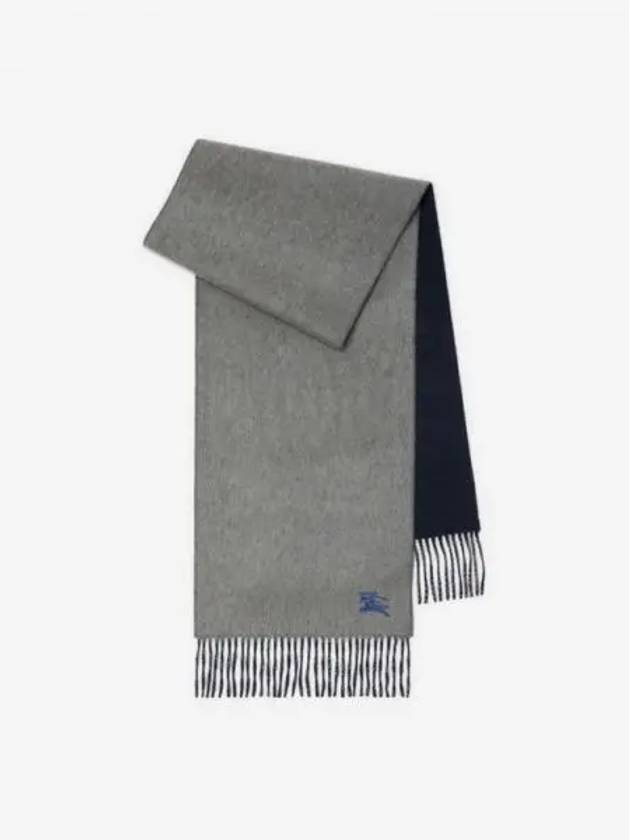 Embroidered Logo Reversible Cashmere Scarf Navy Grey - BURBERRY - BALAAN 2