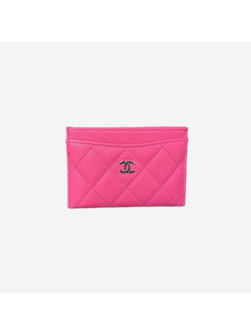 Classic Card Holder Shiny Grained Calfskin Silver Metal Fuchsia - CHANEL - BALAAN 1