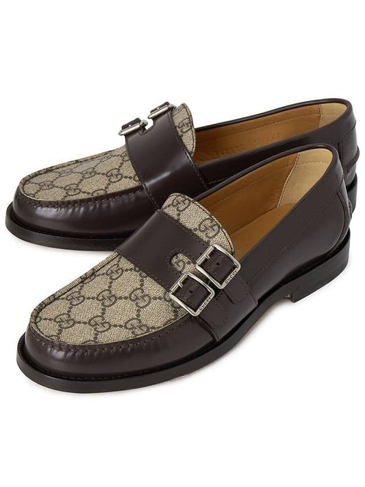 Leather GG Fabric Insert Loafers Dark Brown - GUCCI - BALAAN 2