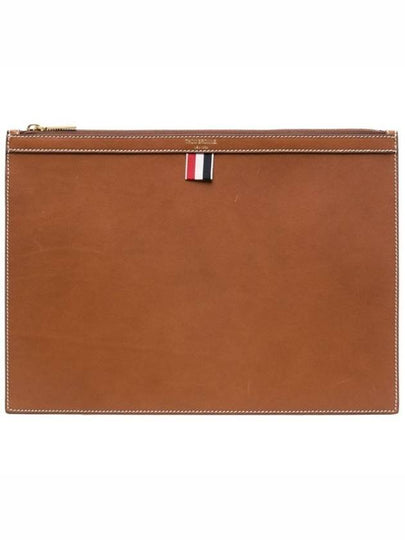 Vacchetta Leather Medium Document Clutch Bag Brown - THOM BROWNE - BALAAN 2