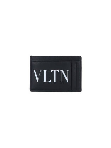 Men's VLTN Logo Calf Leather Half Wallet Black - VALENTINO - BALAAN 1