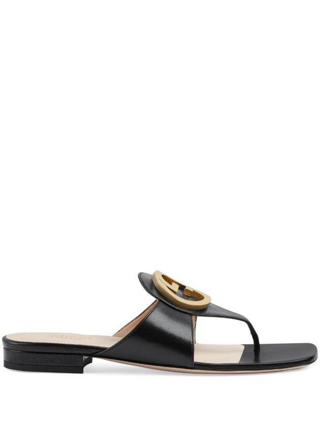 Blondie T Strap Leather Sandals Black - GUCCI - BALAAN.