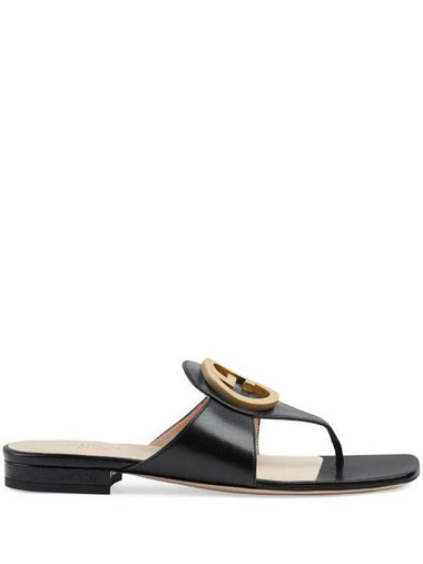 Blondie T Strap Leather Sandals Black - GUCCI - BALAAN 1