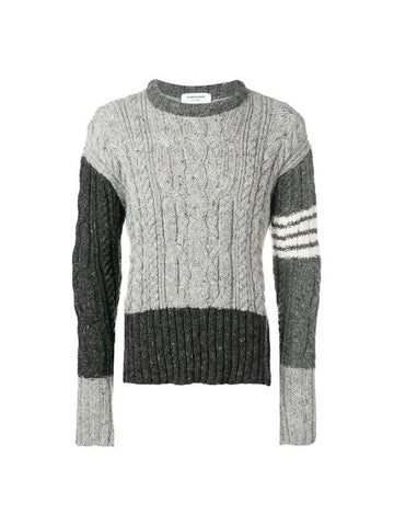 Diagonal Aran Cable Pullover Knit Top Grey - THOM BROWNE - BALAAN 1