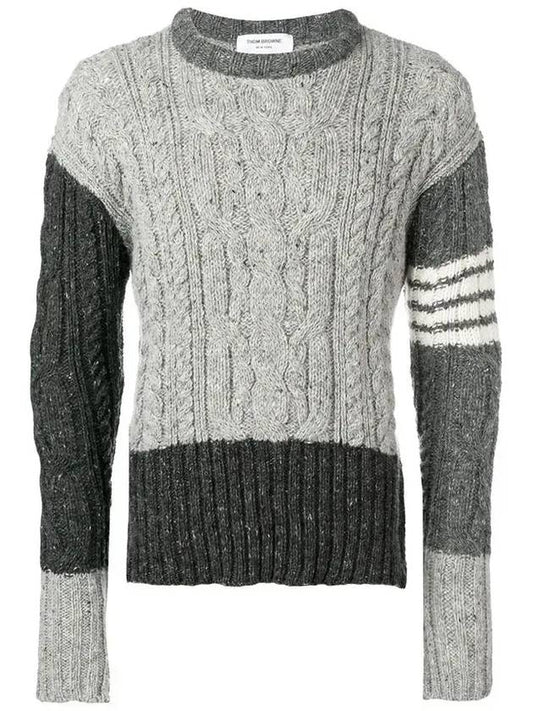 diagonal Aran cable pullover knit top gray - THOM BROWNE - BALAAN.