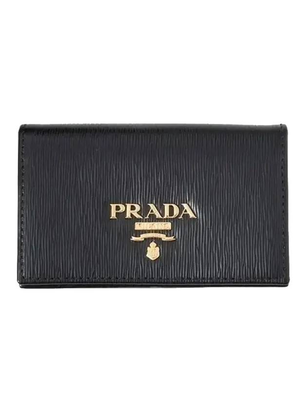 Vitello Gold Logo Saffiano Card Holder Black - PRADA - BALAAN 1