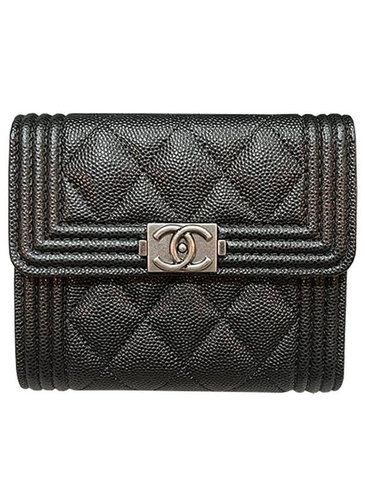 Boy  Small Flap Wallet Caviar Leather & Ruthenium Black - CHANEL - BALAAN 2