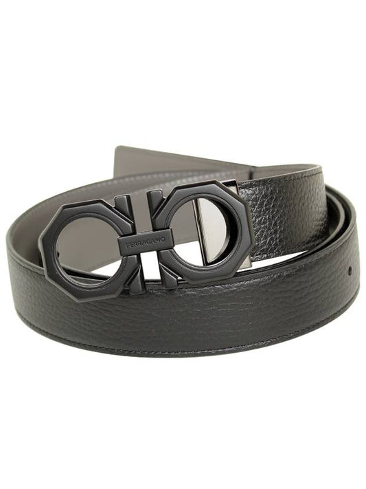 Reversible Gancini Leather Belt Black - SALVATORE FERRAGAMO - BALAAN 2