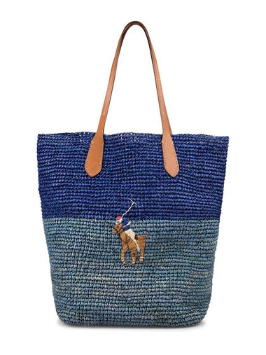 Embroidered Pony Logo Medium Raffia Tote Blue - POLO RALPH LAUREN - BALAAN 1