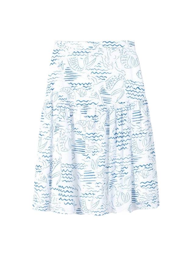 Women's Wave Mermaid Print A-Line Skirt Dark Blue - KENZO - BALAAN 1