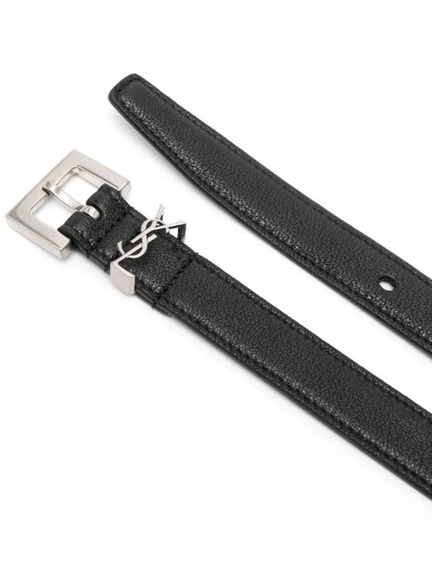 Men's Monogram Silver Buckle Leather Belt Black - SAINT LAURENT - BALAAN 3