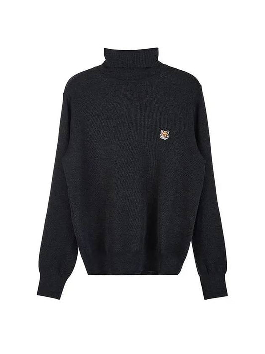 Men's Fox Head Patch Wool Turtleneck Anthracite Melange - MAISON KITSUNE - BALAAN 1