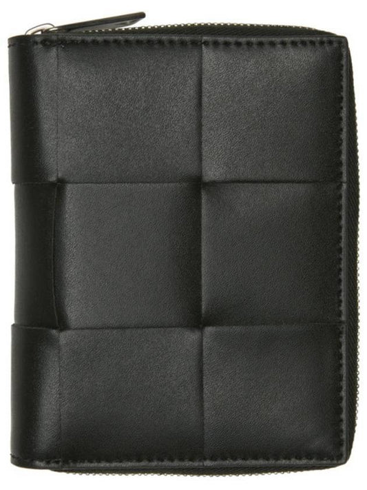 Maxi Intrecciato Zipper Around Halfwallet Black - BOTTEGA VENETA - BALAAN 1