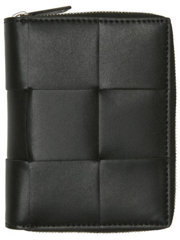 Intrecciato Zipper Around Half Wallet Black - BOTTEGA VENETA - BALAAN 1