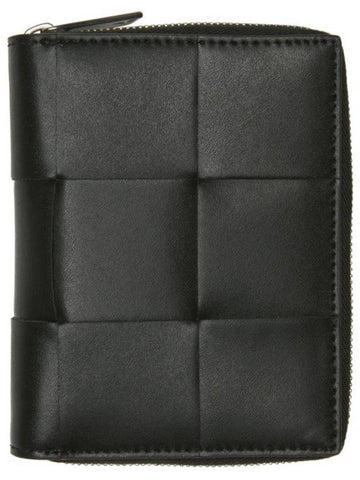 Intrecciato Zipper Around Half Wallet Black - BOTTEGA VENETA - BALAAN 1