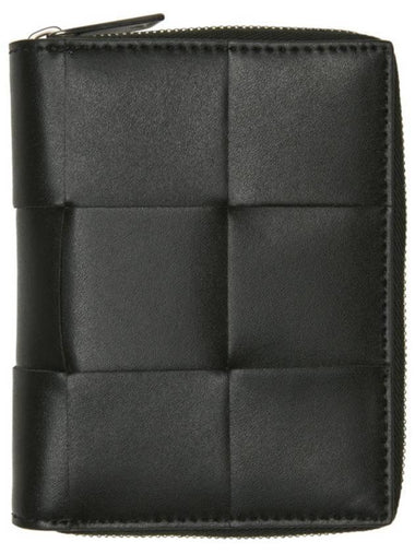 Intrecciato Zipper Around Half Wallet Black - BOTTEGA VENETA - BALAAN 1