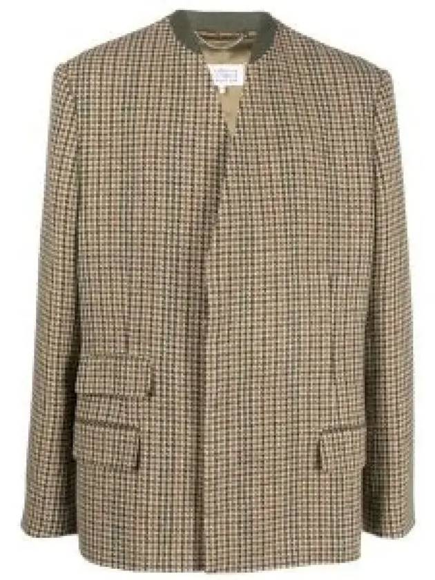 Stitched Low Cut Hem Collarless Check Wool Jacket Brown - MAISON MARGIELA - BALAAN 2