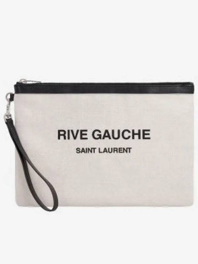 Rive Gauche Linen Clutch Bag White - SAINT LAURENT - BALAAN 2