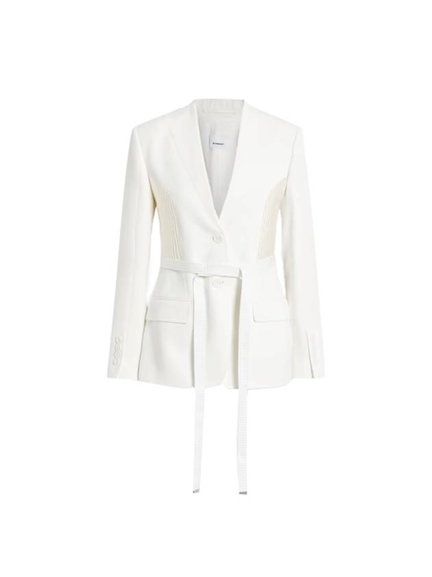 Women's Belted Single Breasted Wool Jacket White - BURBERRY - BALAAN 1