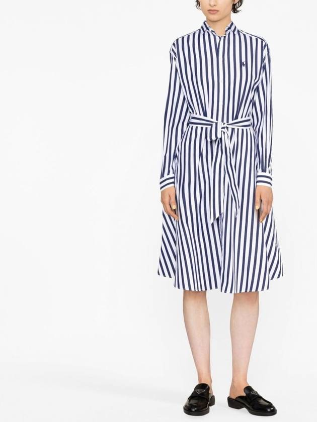 Striped Poplin Shirt Midi Dress Navy White - POLO RALPH LAUREN - BALAAN 3