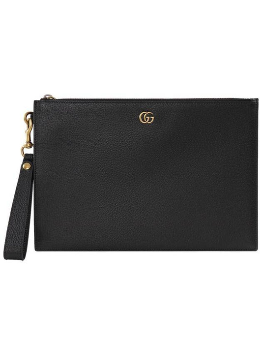 GG Marmont leather strap clutch bag black - GUCCI - BALAAN 1