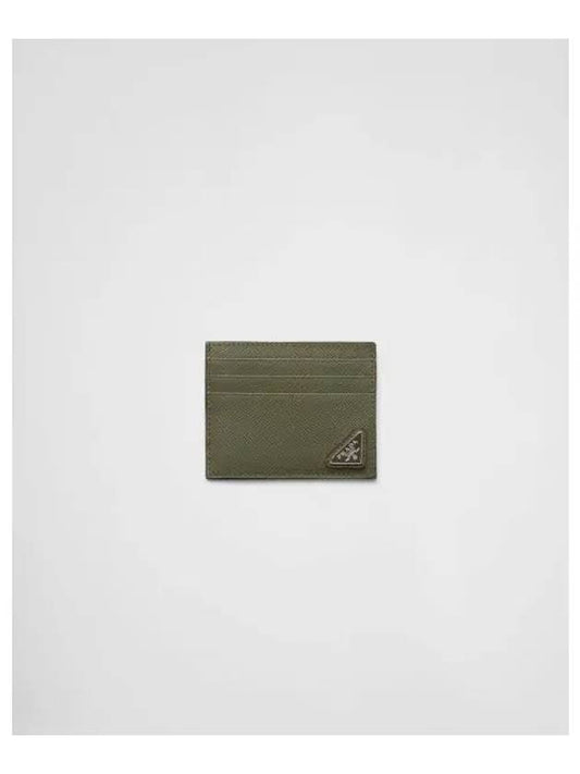 Triangular Logo Saffiano Leather Card Wallet Loden Green - PRADA - BALAAN 2