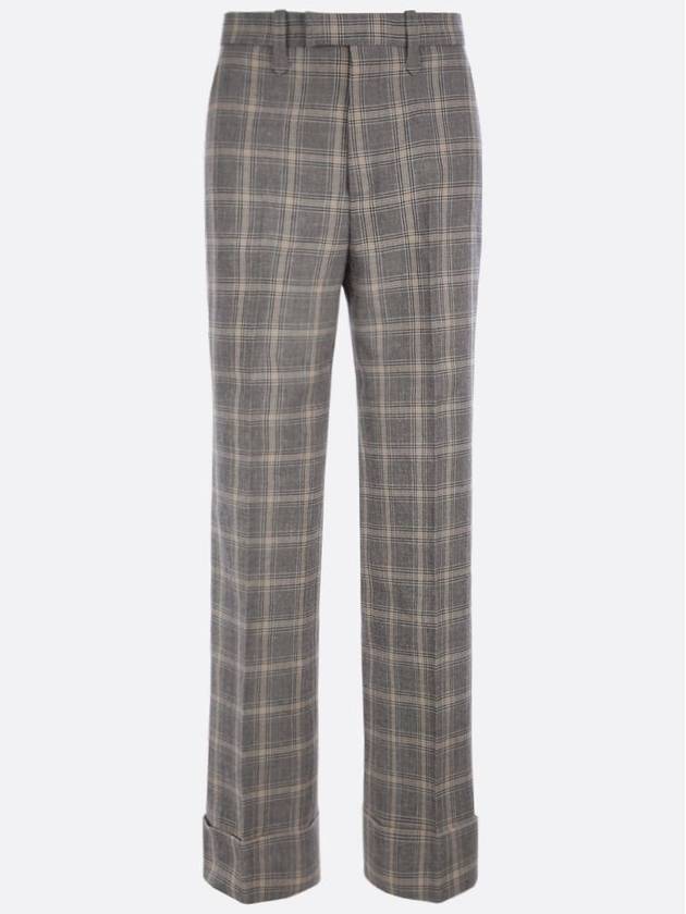 Women's Prince ofwhale Check Wool Straight Pants Gray - GUCCI - BALAAN 3