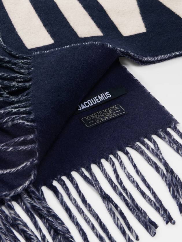 Lecharpe Fringe Logo Virgin Wool Muffler Navy - JACQUEMUS - BALAAN 6