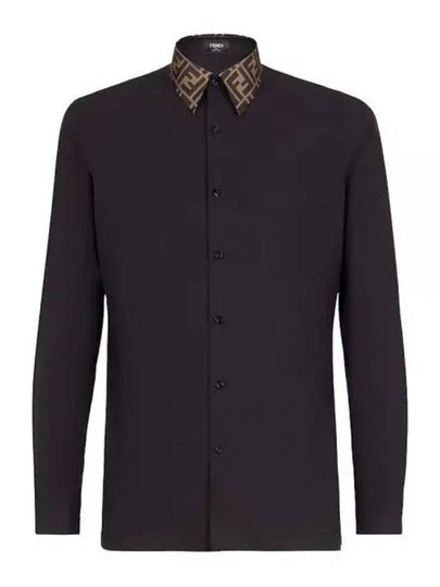 FF Jacquard Collar Slim Fit Poplin Long Sleeve Shirt Black - FENDI - BALAAN 2