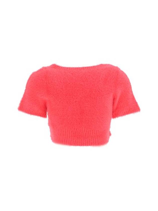 La Maile Neve Logo Charm Fluffy Crop Cardigan Dark Pink - JACQUEMUS - BALAAN 3