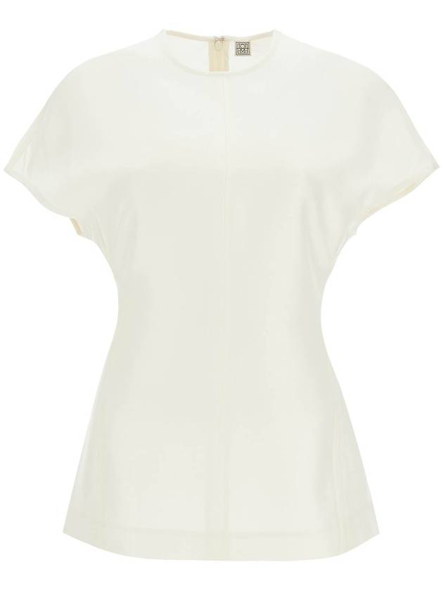 short sleeve wool and silk top in macadamia - TOTEME - BALAAN 1