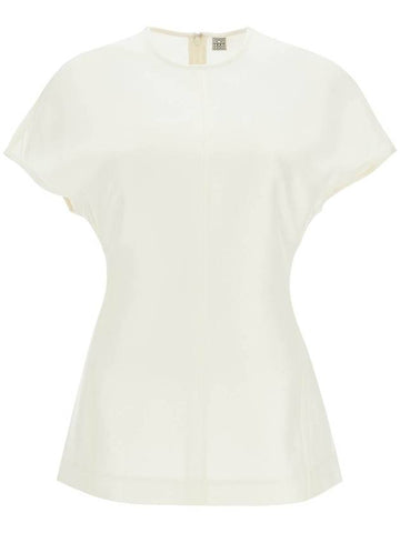 short sleeve wool and silk top in macadamia - TOTEME - BALAAN 1