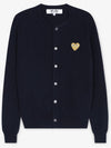 Gold Heart Logo Knit Cardigan Navy - COMME DES GARCONS - BALAAN 3