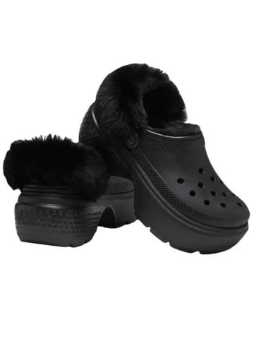 Stomp Lined Clog Fur Sandals Black - CROCS - BALAAN 1