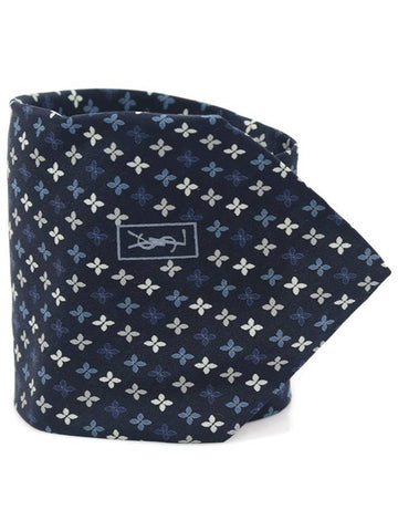 100 silk navy flower pattern tie - SAINT LAURENT - BALAAN 1