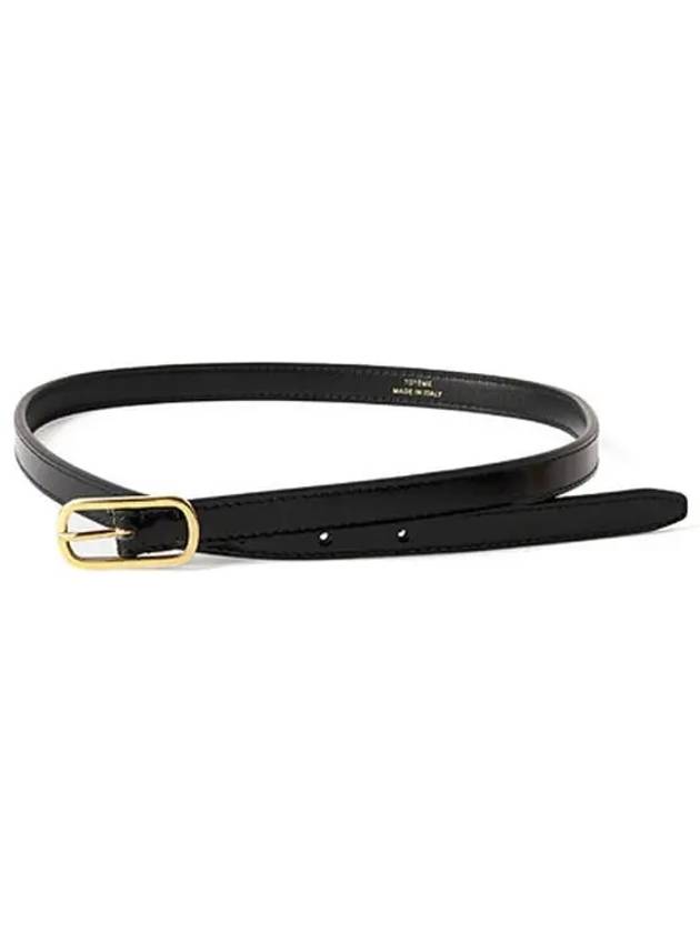 Gold Tone Metal Buckle Slim Leather Belt Black - TOTEME - BALAAN 2