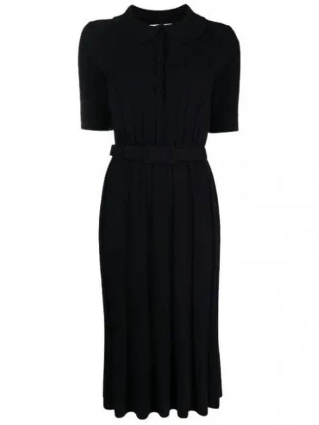 Wide Ribbed Wool Midi Dress Navy - THOM BROWNE - BALAAN 2