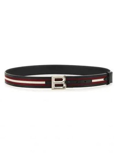 B Bold Buckle Reversible Leather Fabric Belt Red White - BALLY - BALAAN 2