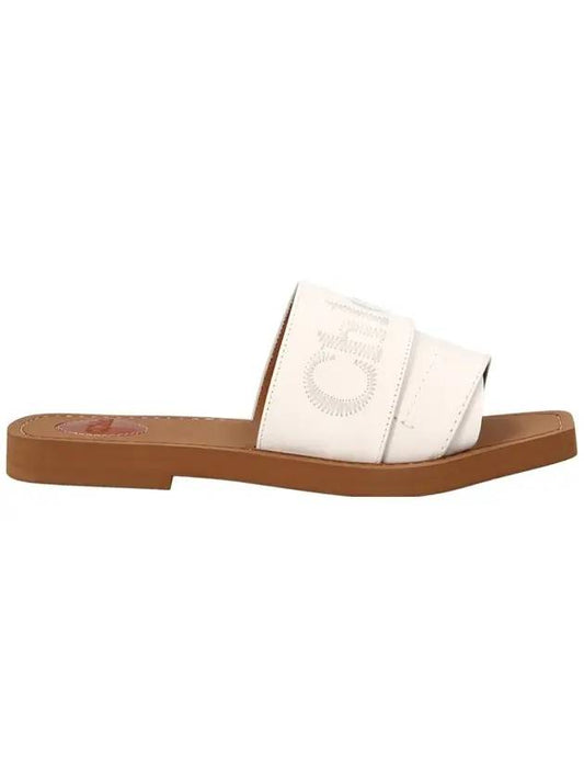 Woody Logo Leather Flat Slippers White - CHLOE - BALAAN.