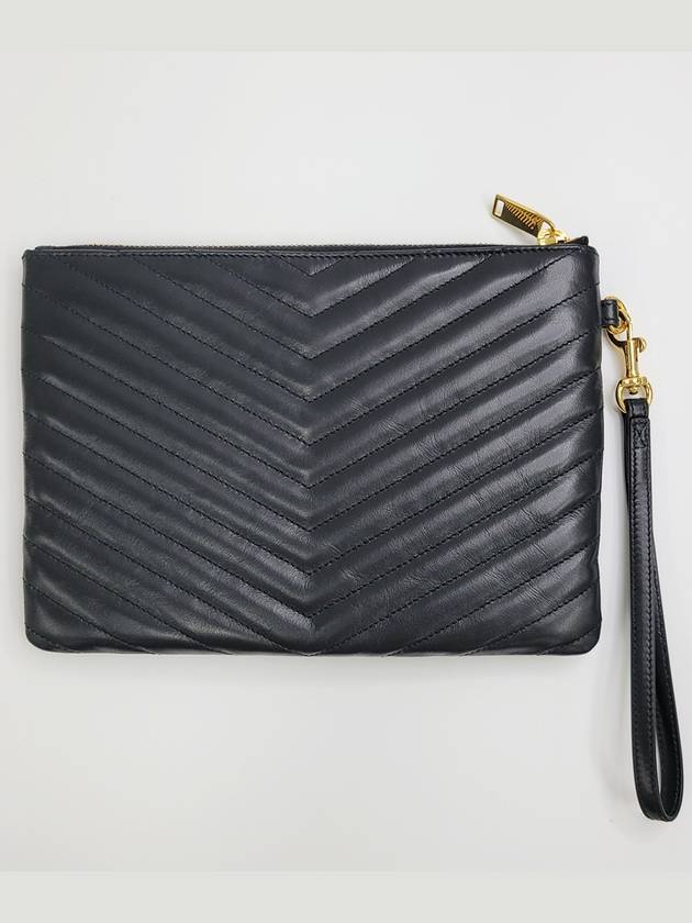 Matelasse Monogram Logo Strap Clutch Bag Black - SAINT LAURENT - BALAAN 3