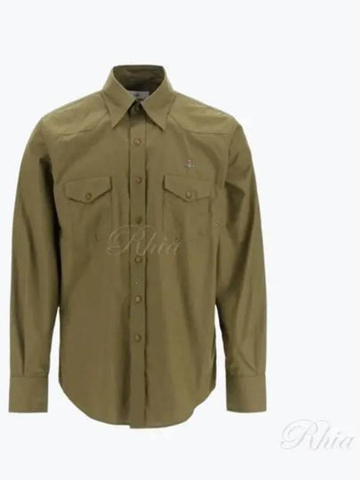 ORB Logo Cotton Long Sleeve Shirt Olive - VIVIENNE WESTWOOD - BALAAN 2