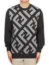 Monogram Jacquard Wool Crewneck Knit Top Grey - FENDI - BALAAN 2