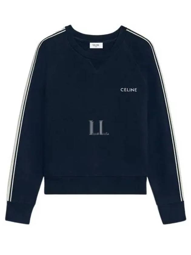 Embroidered Logo Cotton Fleece Cashmere Sweatshirt Navy - CELINE - BALAAN 2