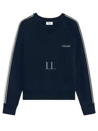 Embroidered Logo Cotton Fleece Cashmere Sweatshirt Navy - CELINE - BALAAN 2