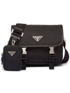 Triangle Logo Re-Nylon Saffiano Leather Cross Bag Black - PRADA - BALAAN 2