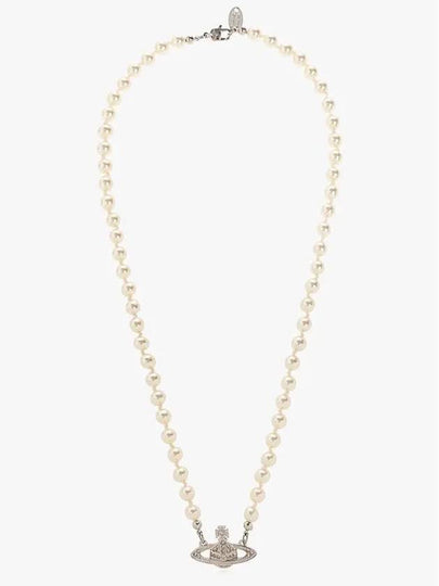 Mini Bas Relief Pearl Necklace Platinum Cream Pearl Crystal - VIVIENNE WESTWOOD - BALAAN 2