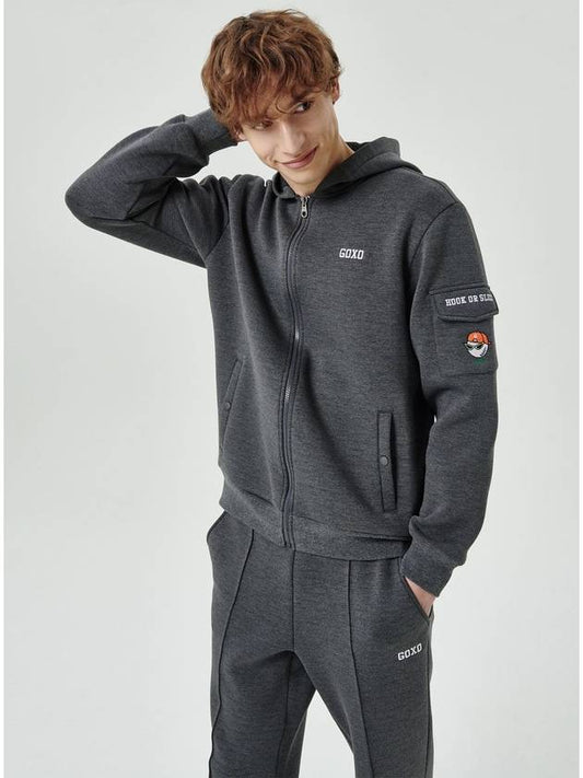 Hook slice cozy pocket hooded zip-up charcoal - GOXO - BALAAN 1