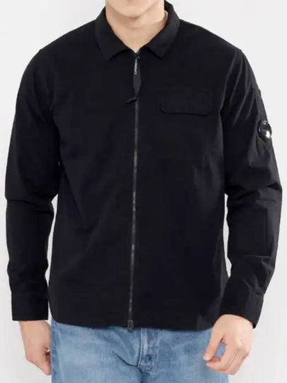 Gabardine Zip Up Long Sleeve Shirt Black - CP COMPANY - BALAAN 2