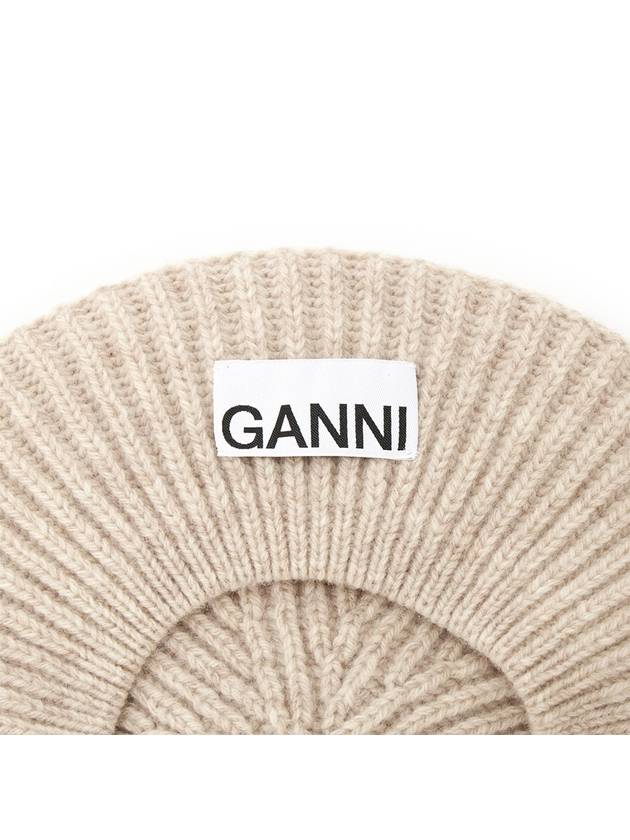 Logo Rib Edge Wool Beret Sand - GANNI - BALAAN 7